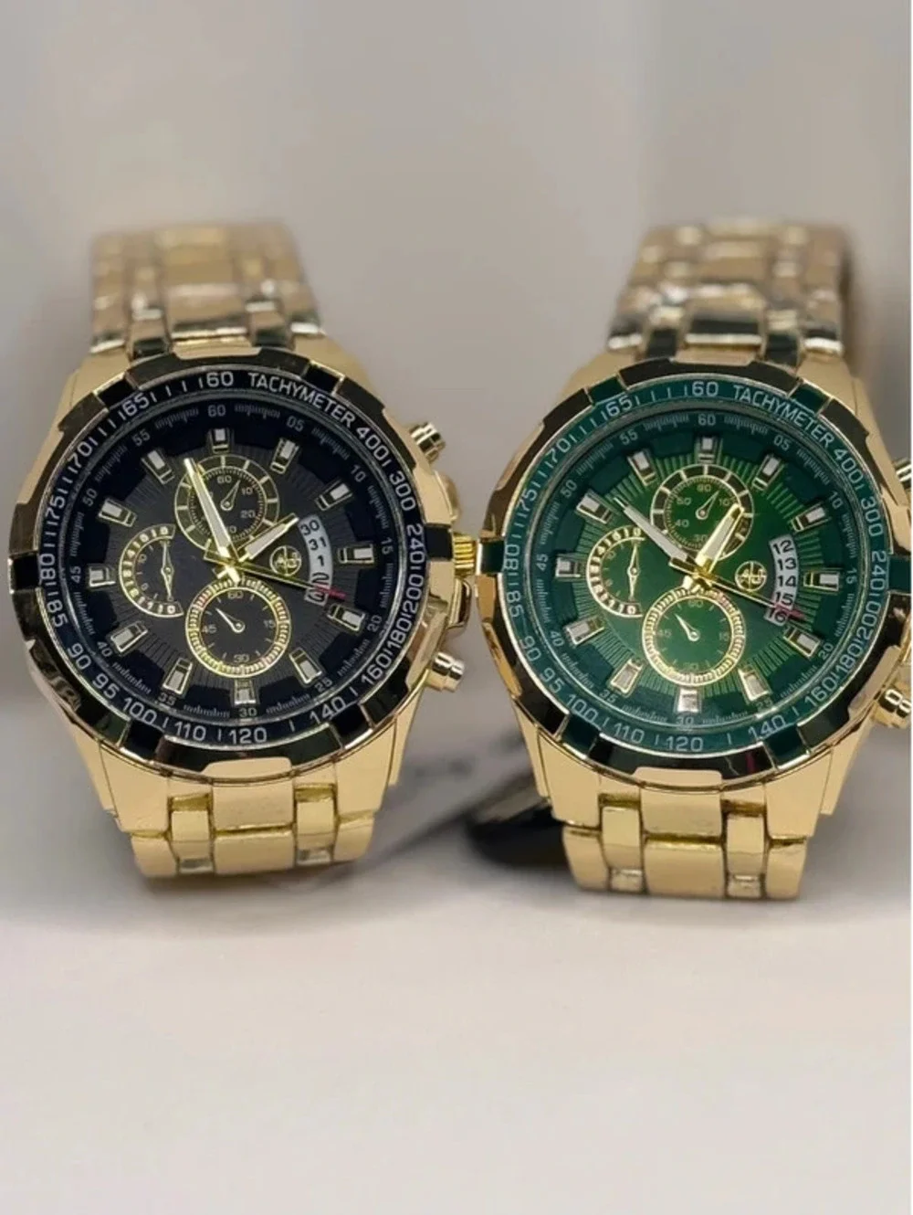 AJ stainless steel watch bundle gold tone, green/black face